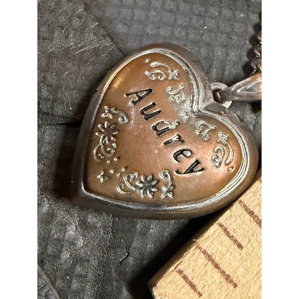 Heart Locket Necklace Audrey Engraved Vintage Floral Pendant Charm Photo Jewelry